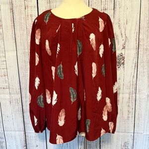 SHEIN‎ Red Feather Pattern Blouse